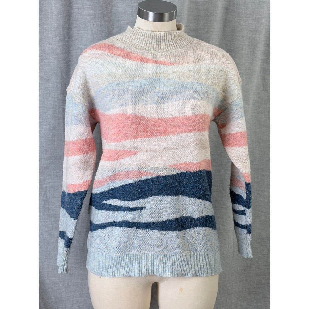 Monsoon‎ Abstract Landscape Pastel Mock Neck Pullover Sweater Pink Blue Small